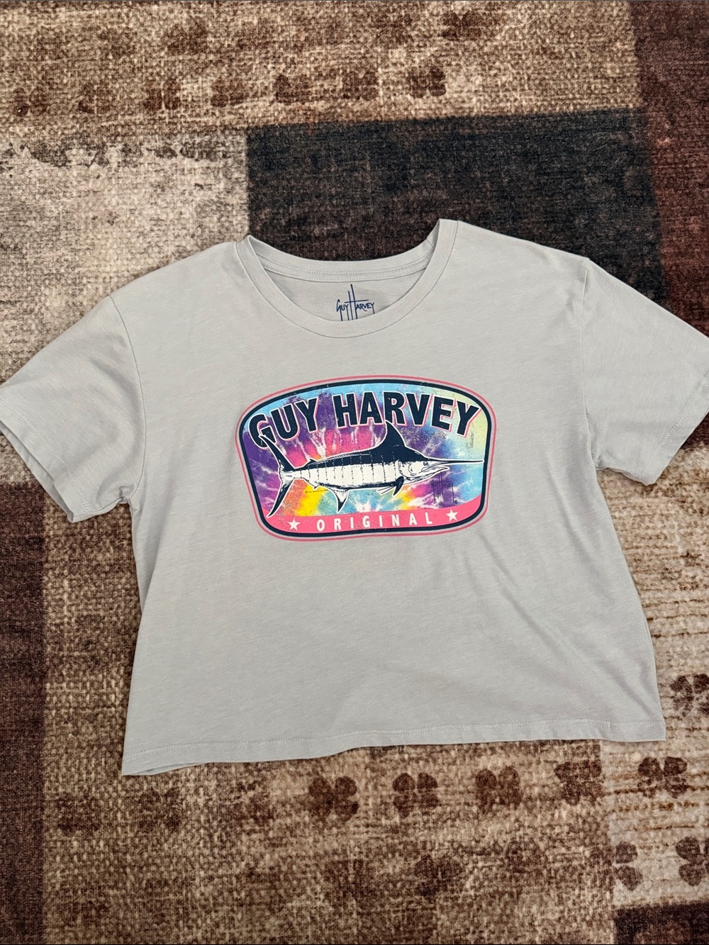 Guy Harvey women’s Light Blue Graphic Tee - Multicolor Fish Logo